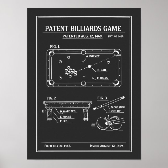 Póster Planos de Billar con Patente (Frente)