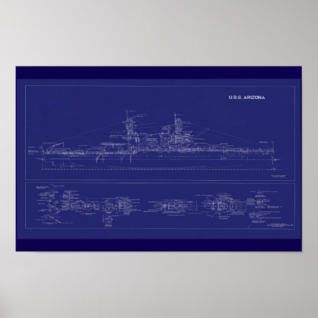 Póster Planos del acorazado USS Arizona (Frente)