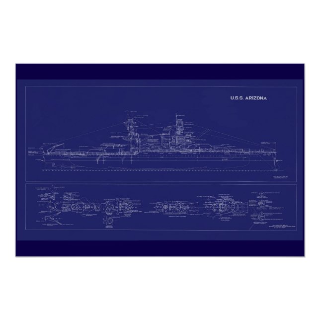 Póster Planos del acorazado USS Arizona (Anverso)