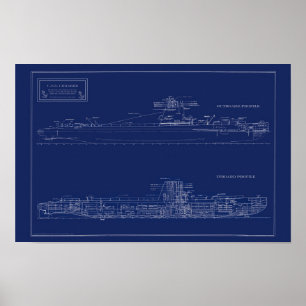 Póster Planos del submarino U.S.S. Croaker