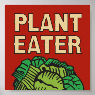 Póster Plant Eater diseño retro vegetariano vegetariano v