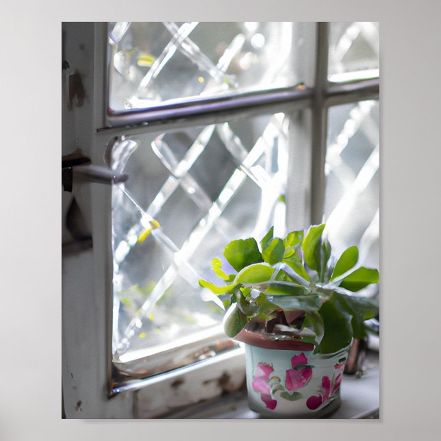 Póster Planta de Bonito de acuarela en la ventana (Frente)