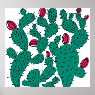 Póster Planta de cactus, patrón inoxidable verde vintage.
