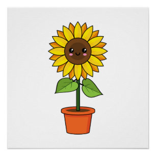 Póster Planta de girasol de Kawaii en una olla