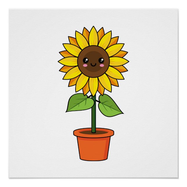 Póster Planta de girasol de Kawaii en una olla (Anverso)