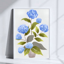 Planta de Hortensia Azul | Acuarela Floral Hermosa