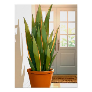 Póster Planta de serpiente en maceta en la entrada - Inte