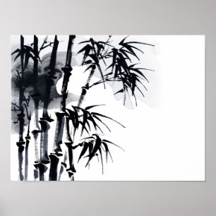 Póster Planta minimalista japonesa de bambú.