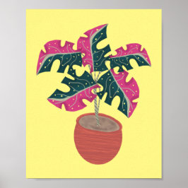 Póster Planta Monstera Rosa Dibujada a Mano