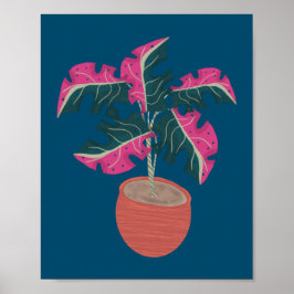 Póster Planta Monstera Rosa Dibujada a Mano
