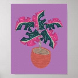Póster Planta Monstera Rosa Dibujada a Mano