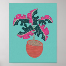 Póster Planta Monstera Rosa Dibujada a Mano