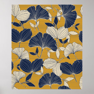 Póster Planta tropical sin foco y fondo de patrón de hoja