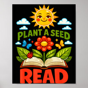Póster Planta una semilla leer lector libro biblioteca di