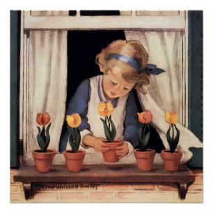 Póster Plantando Tulipanes por Jessie Willcox Smith