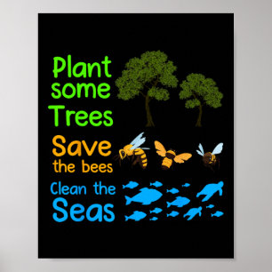 Póster Plantar Más Árboles Salven A Las Abejas Limpiar Lo
