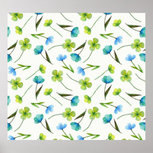 Póster Plantas acuarelas: Patrón floral sin foco.