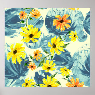 Póster Plantas de acuarela creativas: sin costura y con e