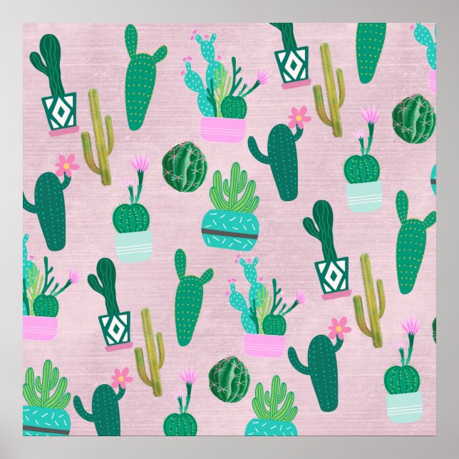 Póster Plantas de cactus rosadas rusticas del suroeste de (Frente)
