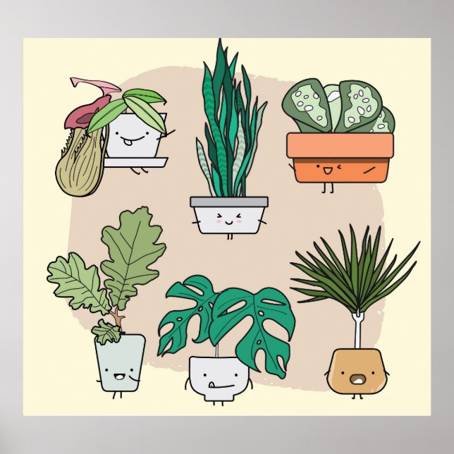 Póster Plantas De Casa Cuta: Botánica Colorida. (Frente)