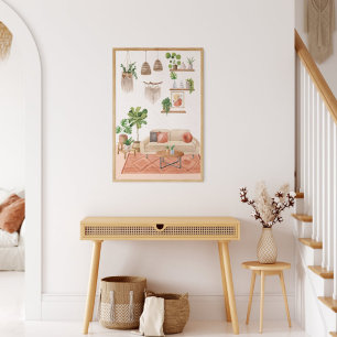 Póster Plantas de Interior Acuarela en Casa de Estilo Boh