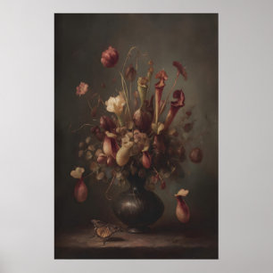 Póster Plantas de Jarra y Florales Silvestres de Mariposa