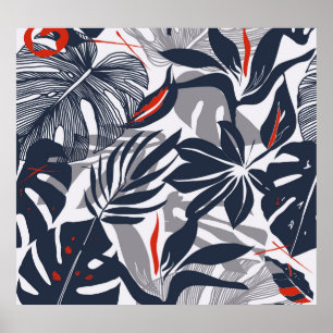 Póster Plantas de jungla: Orgánica floral sin foco