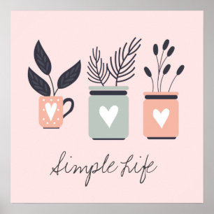 Póster Plantas de maceta rosa pastel y gris moderno