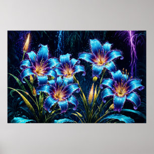 Póster Plantas de naturaleza botánica de lirios de neón m