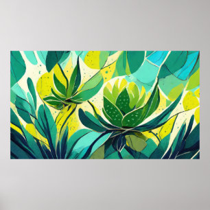 Póster Plantas suculentas en verde y amarillo