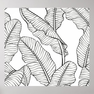 Póster Plantas tropicales, flores, boceto de la jungla.