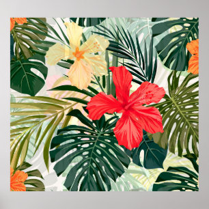 Póster Plantas tropicales hawaianas, flores de colores.