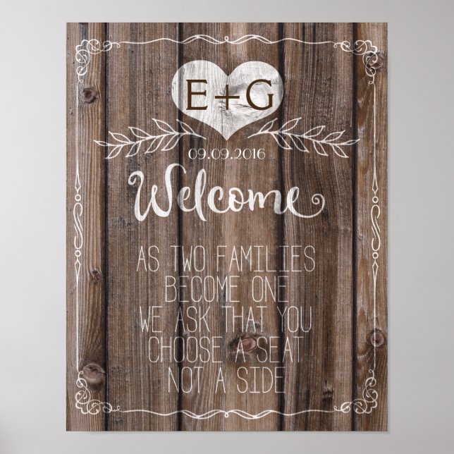 Póster Plantilla boda de bienvenida de madera rústica Imp (Frente)