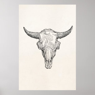 Póster Plantilla de antigüedades de calavera de venado eu