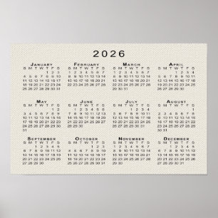 Póster Plantilla de calendario 2026 con textura de lienzo