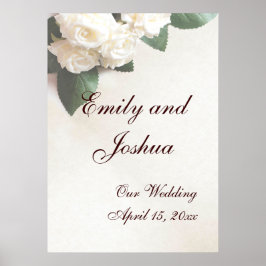Póster Plantilla de cartel de boda Rosas blancas suaves