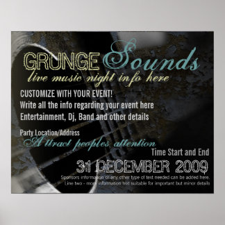 Póster plantilla de cartel de evento de sonidos Grunge