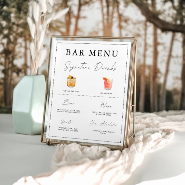 Póster Plantilla de cartel de menú de bar de boda (Wedding Bar Menu Sign Template)