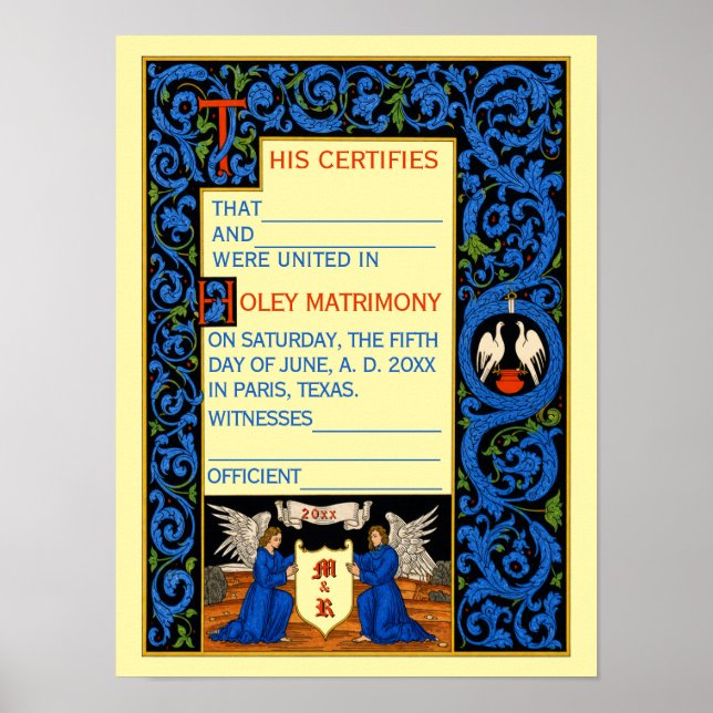 Póster Plantilla de Certificado de Matrimonio Antiguo (Frente)