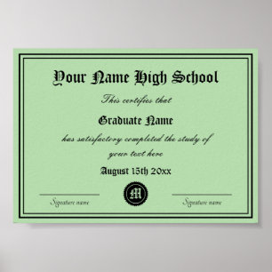 Póster Plantilla de Certificado Oficial de Diploma de Sec