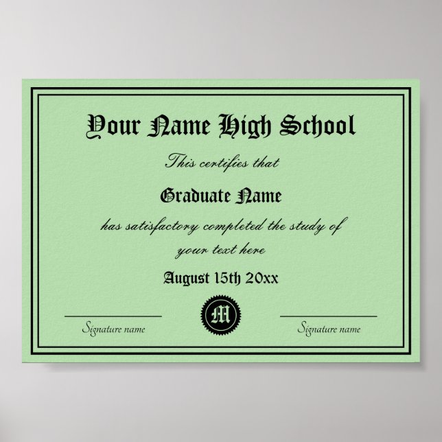 Póster Plantilla de Certificado Oficial de Diploma de Sec (Frente)