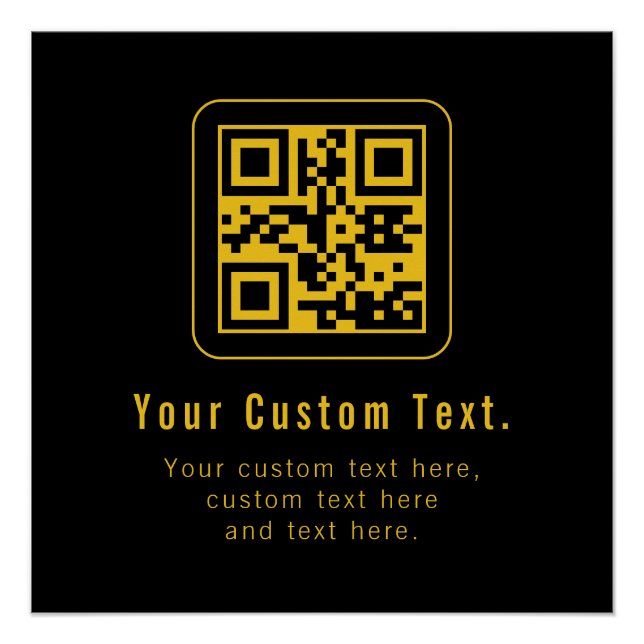 Póster Plantilla de código QR y texto editable | Negro y  (Anverso)