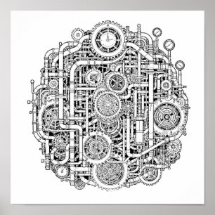 Póster Plantilla de Decoupage Steampunk Intrincado con Ar