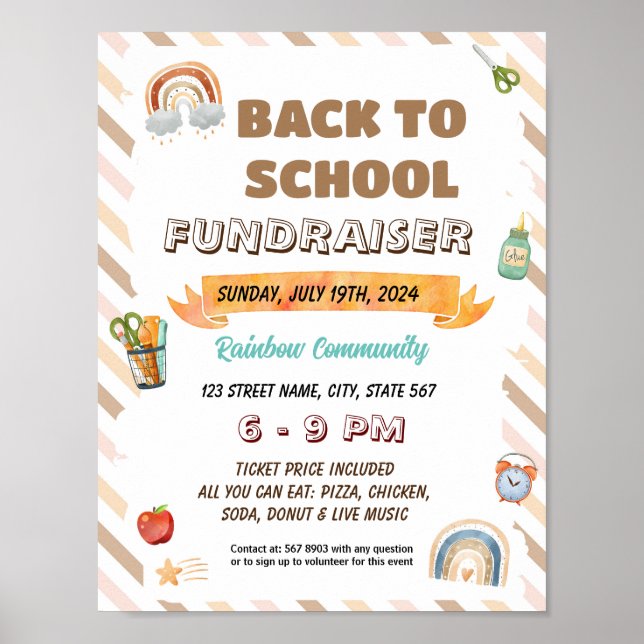 Póster Plantilla de escuela de arco iris de Boho editable (Frente)