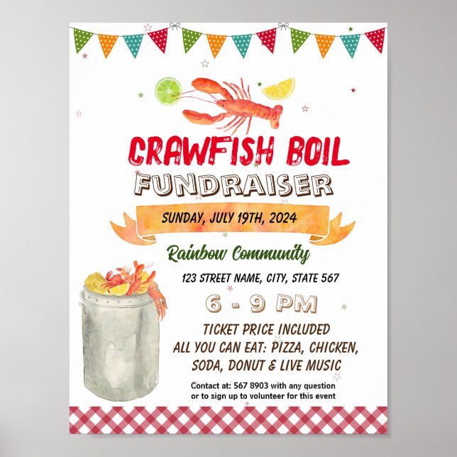 Póster Plantilla de evento Crawfish Boil Fundraiser (Frente)