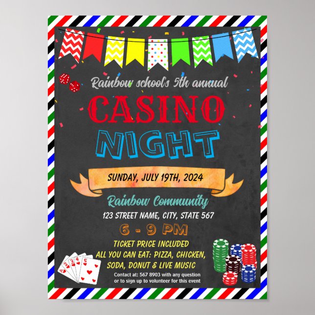Póster Plantilla de evento de escuela nocturna de Casino (Frente)