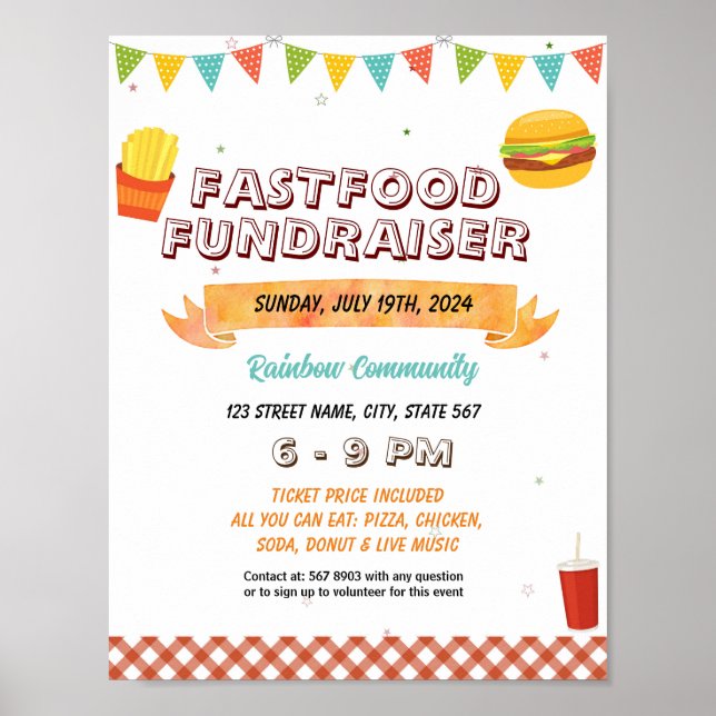 Póster Plantilla de evento de funderaiser de Hamburger (Frente)