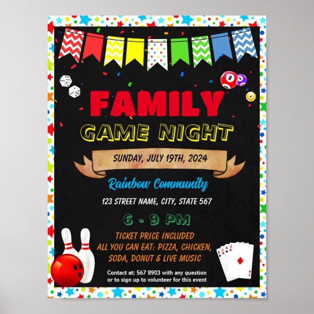 Póster plantilla de evento de la noche de juego familiar (Frente)