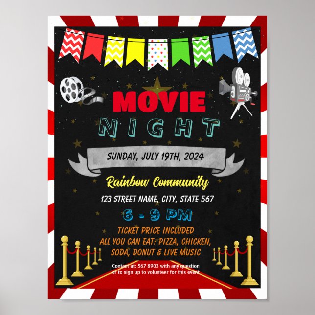 Póster plantilla de evento de noche de película (Frente)