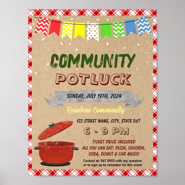Póster plantilla de evento de potluck comunitaria (Frente)